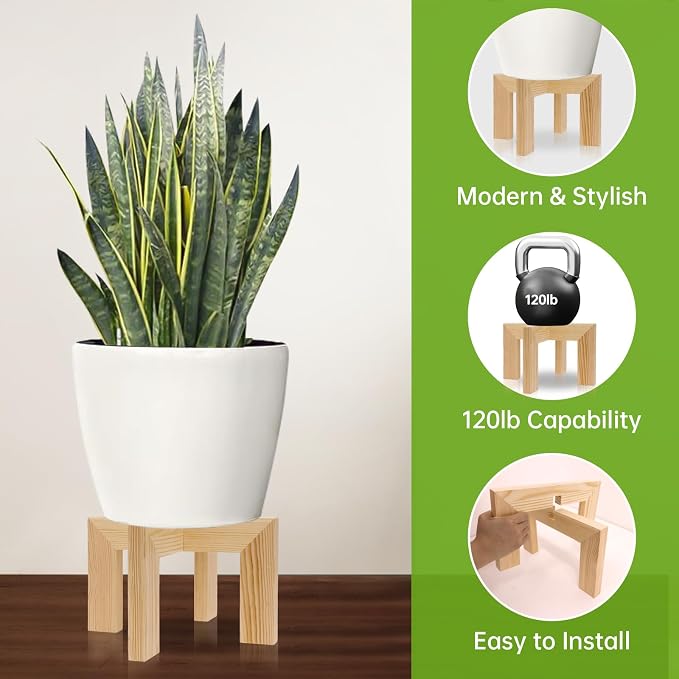 hismocal Wood Plant Stand Indoor/Outdoor for Plants, Large Size Planter Stand Holder,Sturdy and Stable Flower Pot Stand,Fits Most Size Flower Pots In Room (1 Pack-White)