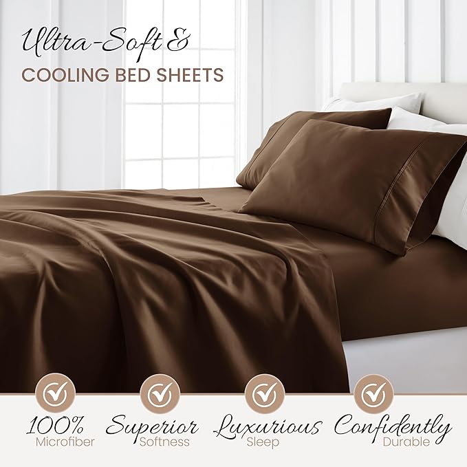 Linen Market Brushed Microfiber Twin XL Sheet Set 3 Piece – Oeko-TEX Certified Ultra Soft & Wrinkle-Free - 16" Deep Pocket Sheets - Easy Care Twin XL Size - Chocolate