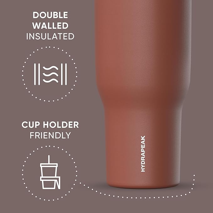 Hydrapeak Voyager 40 Oz Stainless Steel Tumbler with Handle, Insulated Water Bottle With Straw & Lid, Cupholder Friendly Reusable Travel Mug (Gingerbread)