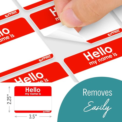 Hello My Name Is | 100 Count Name Tag Stickers - Red Badges for Events, Office & School - 2.25 x 3.5 Inch