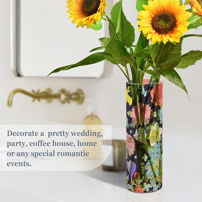 Vase Plastic Vase Elegant Cylinder Flower Vase Shatterproof Decorative Centerpiece for Home Table Office Weddings Events (11.8 x 3.9 in)