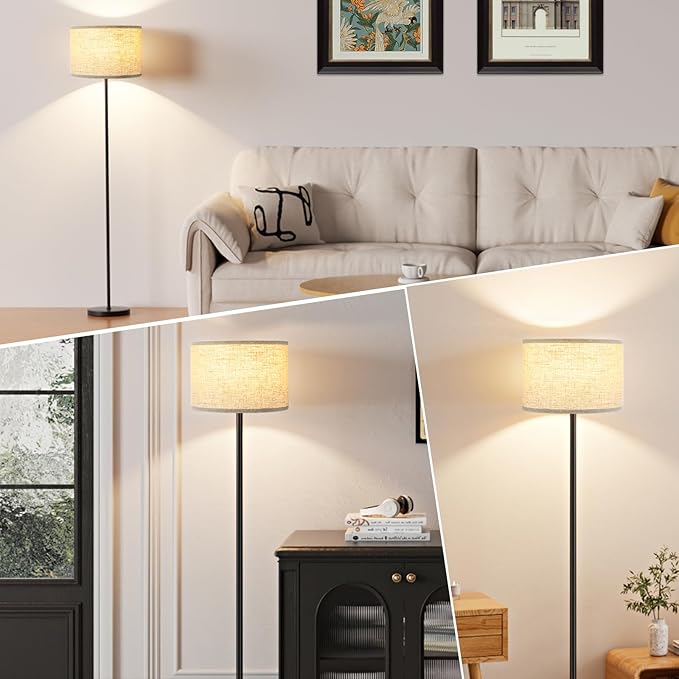 Ambimall 60'' Modern Floor Lamp Set of 2, 2PK Tall Lamps for Living Room Bedroom, Beige Shade with Black Pole(Without Bulb)