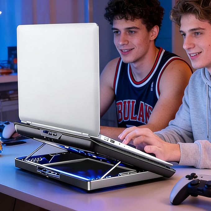 Laptop Cooler, Adjustable Riser Stand, Aluminum Quiet Fan Heat Dissipation -Device Use Ergonomic Design for Laptops Notebooks Tablets Phones Books Desk Home Office Dorm Lightweight