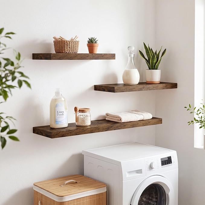 RICHFOCUS 40Inch Floating Shelves for Wall 1 Pack Shelves for Bedroom|Kitchen|Bathroom|Laundry Room Rustic Wood Wall Mounted Shelf with Invisible Brackets for Books|Storage|Decor, Rustic Brown