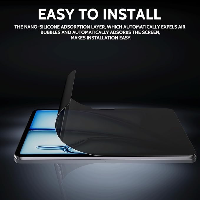 Peslv 360° Privacy Screen for iPad Air 13 Inch 2024/2025 (M2/M3, 6th/7th Gen), Anti Glare Blue Light Spy Filter Private Cover, High Sensitive Bubble-Free Easy Install Black Security Protector