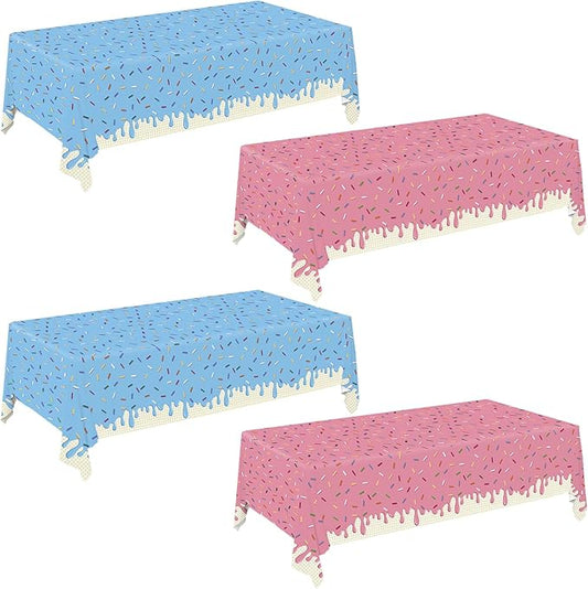 4 Pack Ice Cream Tablecloth, Ice Cream Birthday Party Decorations, Sprinkle Donut Table Cover for Girls Sweet One Birthday Party Decorations, 54 X 108 Inch