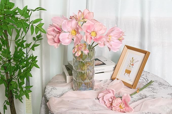 INSUNX 5 Bouquet Cosmos Artificial Flowers Light Pink Fake Daisy Flowers 15Pcs Faux Wildflowers Silk Flowers for Wedding Garden Home Party Table Centerpieces Cake Decor (Light Pink)