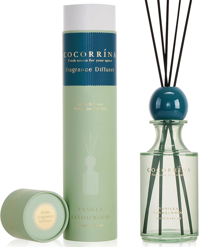COCORRÍNA Vanilla Sandalwood Reed Diffuser 8.5 oz, Home Fragrance Oil Diffuser with 6 Reed Sticks, Long-Lasting Scent for Bathroom, Bedroom & Home Décor
