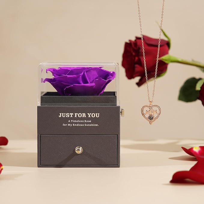 ADDWel Rose Gifts for Mom from Daughter and Son - Real Preserved Rose with Mothers Day Necklace, Meaningful You are My Sunshine Music Box for Women, I Love You Mom Gifts for Birthday or Mother's Day