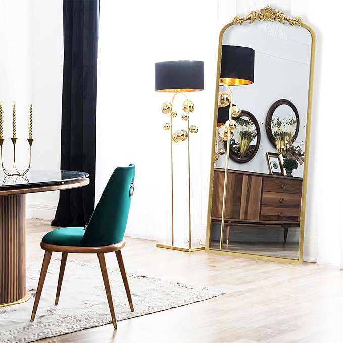 Vintage Gold Antique Arched Full Length Floor Mirror 22"X65",Traditional Elegant Baroque Floor Body Mirror with Ornate Matel Frame, French Wall Mirror for Dressing/Living Room/Hallway
