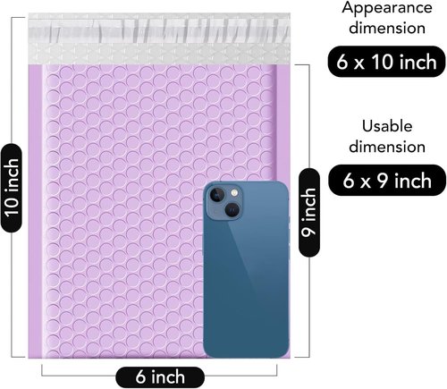Fuxury Bubble Mailers 6x10" 100 Pack Small Bubble Shipping Envelopes Usable Size 6x9" #0 Cute Bubble Padded Mailer Thick Padded Envelopes for Mailing Jewelry,Makeup Lavender