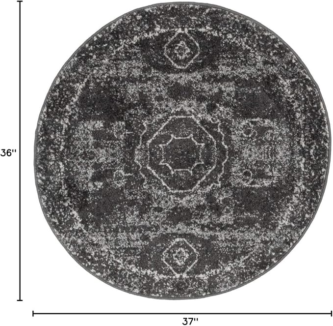 Unique Loom Bromley Collection Area Rug - Wells (3' Round, Dark Gray/ Gray)