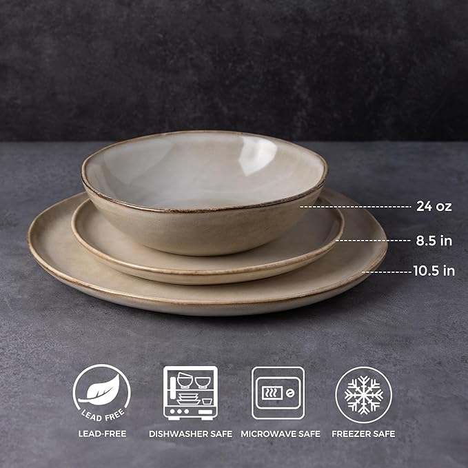 AmorArc Ceramic Dinnerware Sets,Handmade Reactive Glaze Stoneware Plates and Bowls Sets,Highly Scratch Resistant | Dishwasher & Microwave Safe Dishes Set,Service for 4 (12pc)