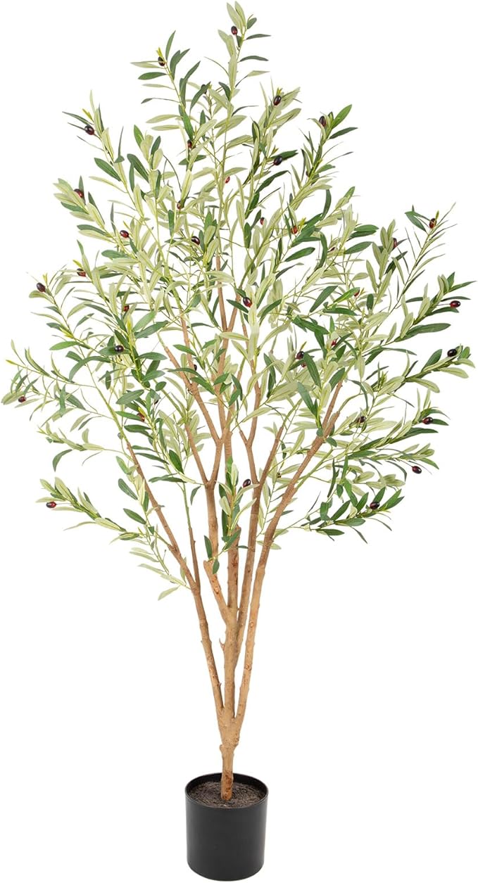 Bellacat 6.03ft Super Fuller Faux Olive Tree with Multiple Real Wood Trunks, 72.4in Olive Trees Artificial Indoor with Realistic Fruits & Leaves, Fake Olive Tree for Indoor & Outdoor Home Office Décor