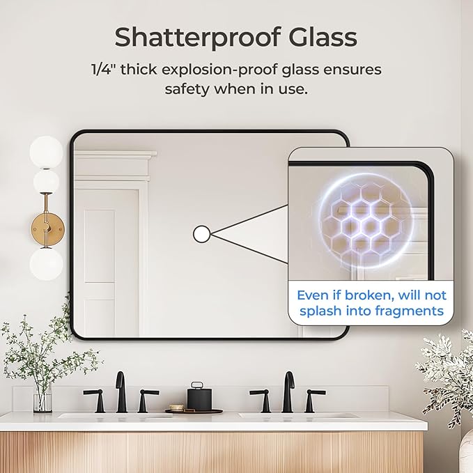 USHOWER Black Bathroom Mirrors for Over Sink 30 x 40 Inch, Metal Frame Rectangle Vanity Mirror, Modern Farmhouse, Wall Mounted for Bedroom, Living Room, Entryway Remodel & Upgrade