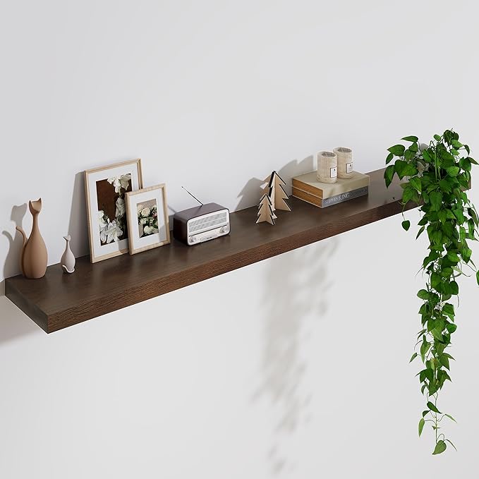Marsmiles Solid Wood Floating Shelves for Wall, 55”W x 9”D x 1.56”H Large Wall Shelves for Living Room Bedroom Bathroom Kitchen Drcor Storage with Invisible Heavy-Duty Metal Bracket, Walnut, Set of 1