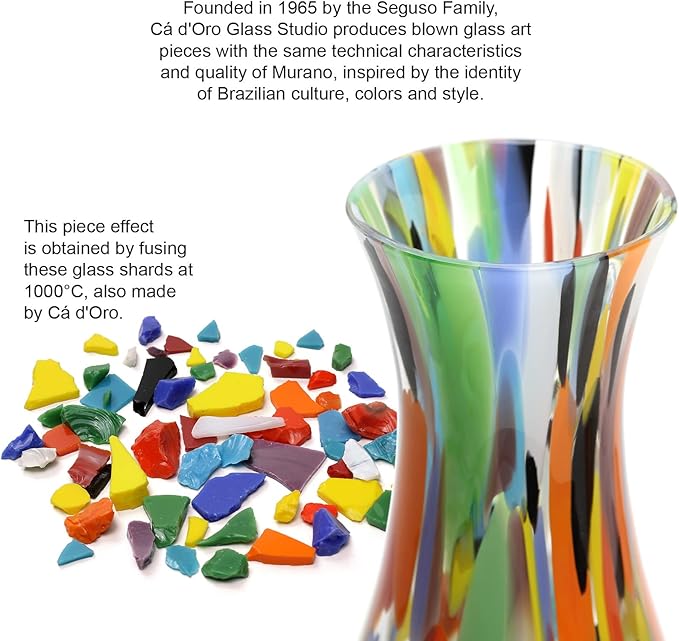 Ca D Oro Colored Glass Vase Confetti Effect Hand Blown Murano-Style Art Glass for Flower, Room Decoration and Centerpiece - Model Nº 83