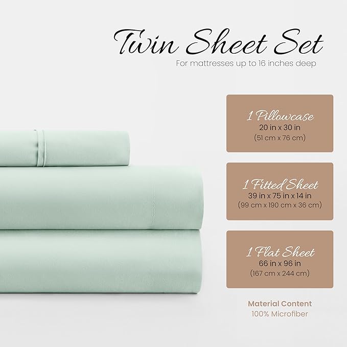 Linen Market Bed Sheets for Twin Size Bed (Mint) - Sleep Better Than Ever with These Soft and Cooling Twin Sheets - Deep Pocket Fits 16" Thick Beds - 3 Piece Twin Sheet Set