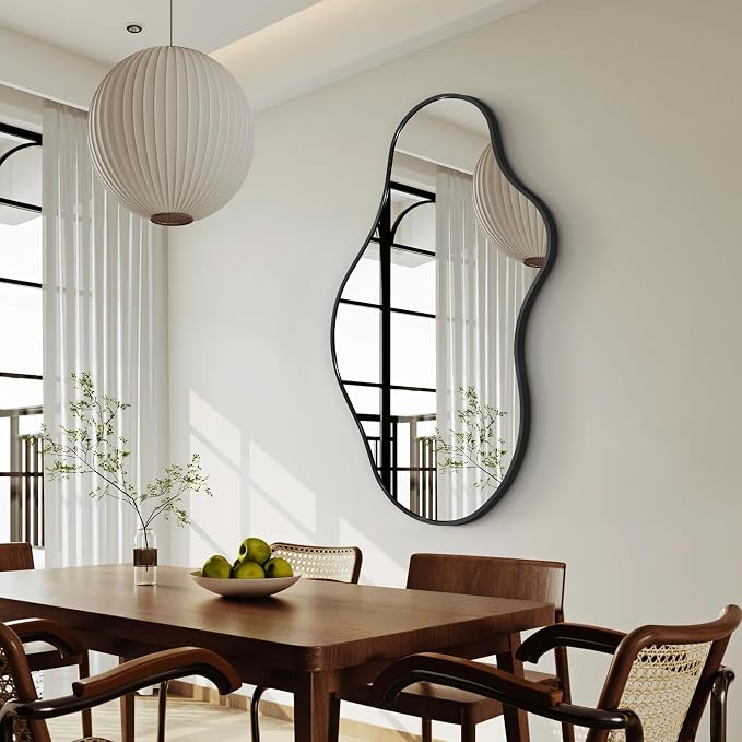 Dorlicecass Bathroom Mirrors for Over Sink - Long Wall Mirrors Decorative 20"x 36" Asymmetrical Abstract Aviation Aluminum Alloy Frame Unique for Bedroom, Living Room, Cloakroom, Entryway Black