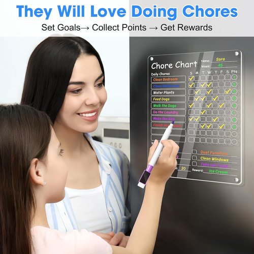 Acrylic Chore Chart Clear Dry Erase Checklist Chore Boars for Family Chores Checklist Reward Chart Responsibility Chart, 12x9'', 1 Pack