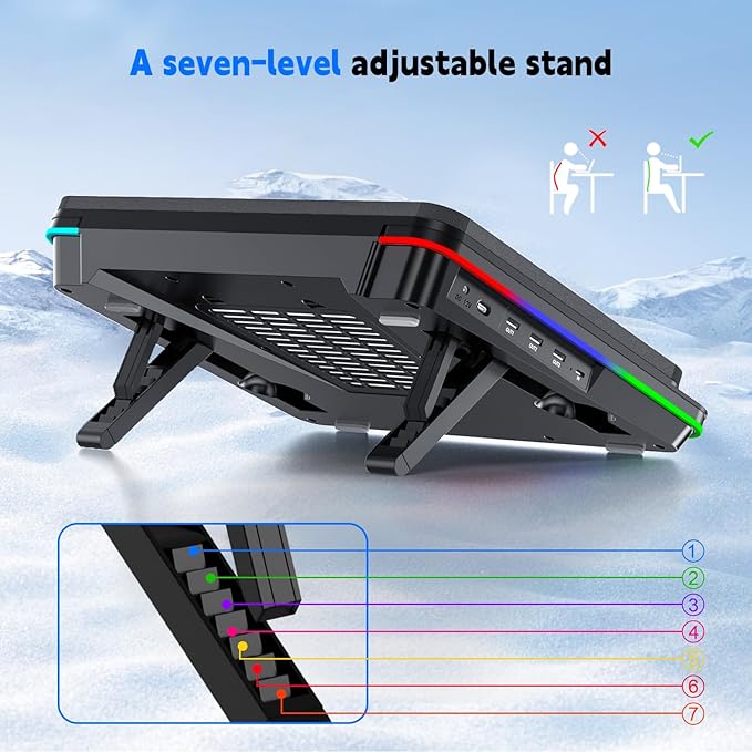 IETS GT600 RGB Laptop Cooling Pad Equipped with Gigantic Turbo-Fan（5.5inch Diameter）,Sealed Foam for Rapid Cooling Gaming Laptop,14.1-19.3 inch Laptop Cooler with 3-Port USB Hub,Dust Filter