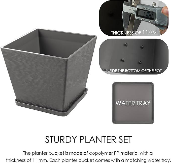 Kozyard 2Packs Taper Planter Indoor Outdoor Plant Pots with Tray Collecting Water for Porch, Patio, Backyard Planters Modern Décor for Tall Plants, Flowers