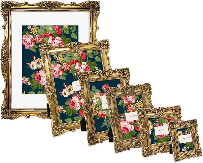 Laura Ashley 11x14 Gold Ornate Textured Hand-Crafted Resin Picture Frame, Wall Mount, Decorative Floral Design Home Décor, Photo Gallery, Art, More (Gold, 11x14 (Matted 8x10))