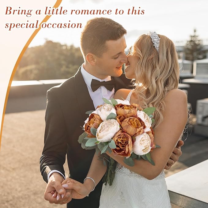 Zeyune 50Pcs Wedding Artificial Peonies 4 Inch Fake Silk Peony Faux Artificial Valentine Flower Bulk Rose Flower Head for Valentine Decoration Vintage Wedding Home Office(Orange and Milky White)