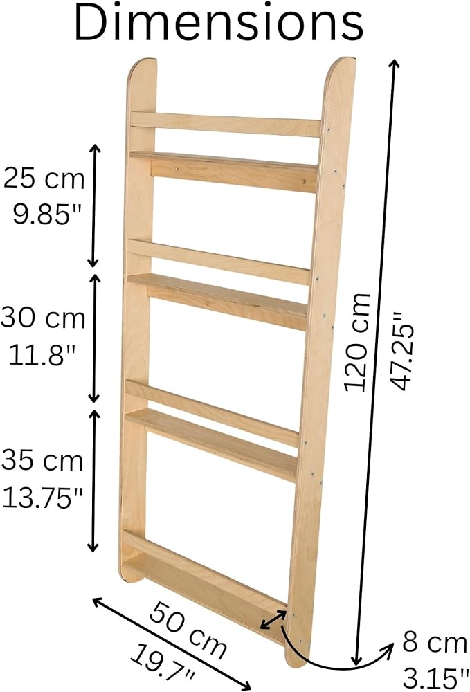 Montessori Wall-Mounted Bookshelf for Toddlers Toy Storage Shelf Organizer for Playroom and Classroom Floor Bookshelves for Kids Room (Natural, L, 4)