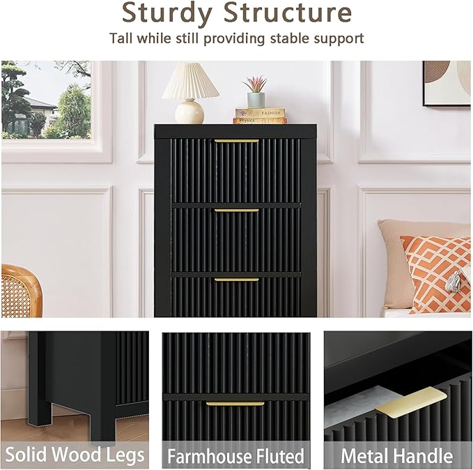 Modern Solid Wood Chest of Drawers, Multifunctional Large-Capacity Storage Drawer Cabinet, Dresser Organizer with Metal Handle, for Hallway, Entryway, Black X3