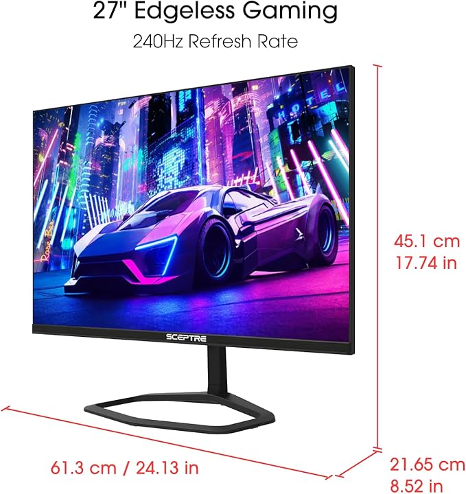 Sceptre 27-inch 240Hz Gaming Monitor 1ms 99% sRGB AMD FreeSync Premium DisplayPort x2 HDMI x2 Build-in Speakers, Machine Black (E278B-FWD240)
