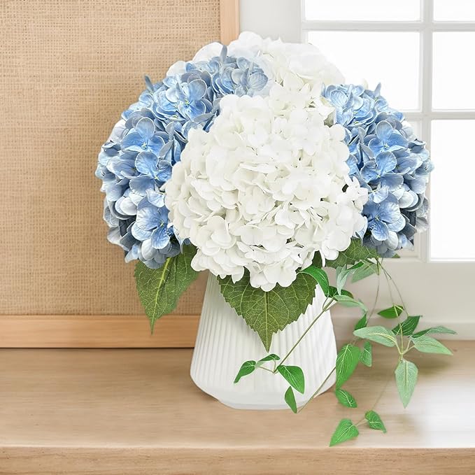 3pcs Hydrangea Artificial Flowers, 21" Real Touch Silk Faux Hydrangeas Flowers Lifelike Fake Hydrangea for Wedding Bouquets,Home Decor&Party Centerpieces (White)