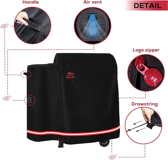 Turtle Life Pellet Grill Cover, Heavy Duty All Weather Protection Wood Pellet Smoker Barbecue Cover for Pit Boss 700FB Lexington Serises, Black, 42" Wx27”Dx39”H