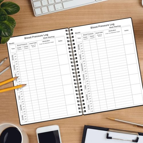 Blood Pressure Log Book by HealthTrack - Monitor Daily Readings at Home, 5.8" x 8.5", Black