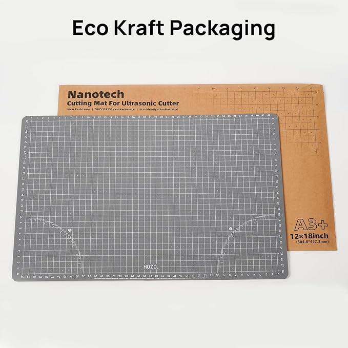 HOZO NanoTech Cutting Mat for Ultrasonic Cutter, 12" x 18" Self-Healing Cutting Mat, Glue-Free Eco Design, Heat-Resistant, Metric & Imperial Scales, Durable for Craft, DIY, 3D Printing & Model Making