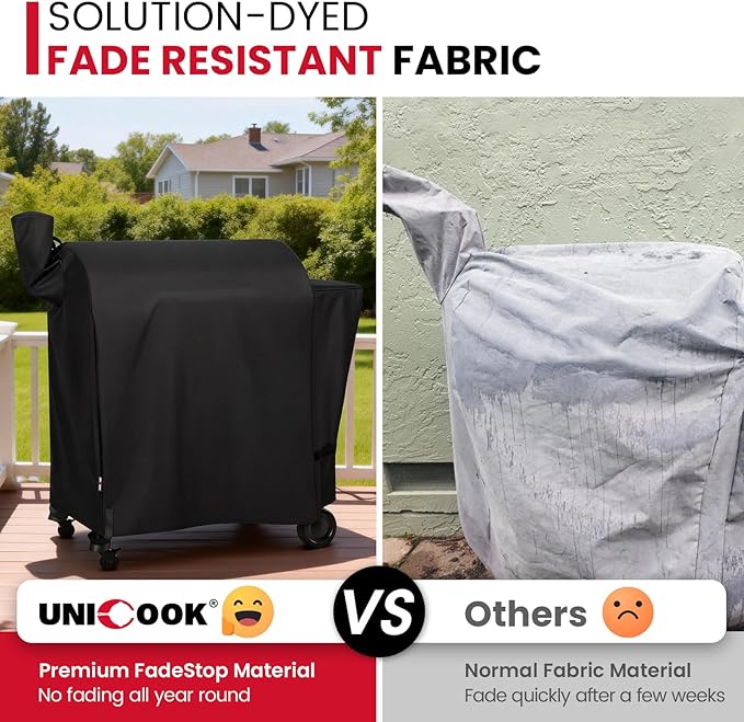 Unicook Pellet Smoker Cover for Traeger Pro 780 Series, Heavy Duty Waterproof Full Length BBQ Smoker Grill Cover, Outdoor Weather Resistant Barbecue Ptrotection, Black