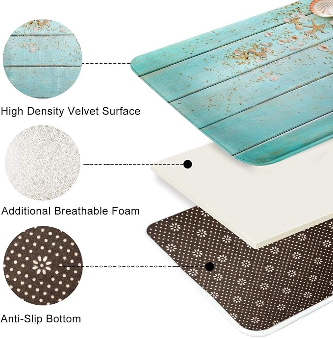 Britimes Bath Mat for Bathroom Beach Shell Sea Collection Vintage Boho Washable Floor Rug Carpets Floor Mat Bathroom Decorations 20x32 inches for Kitchen Bedroom