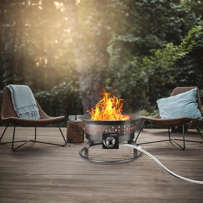 GasBRUH 19″ Outdoor Portable Propane Fire Pit with Grill Grate, Cover&Carry Kit,Fireplace,60,000 BTU Camping Propane Firepit,Portable Gas Fire Pit for Outside Patio,Camping,RV,Smokeless Gas Firebowl