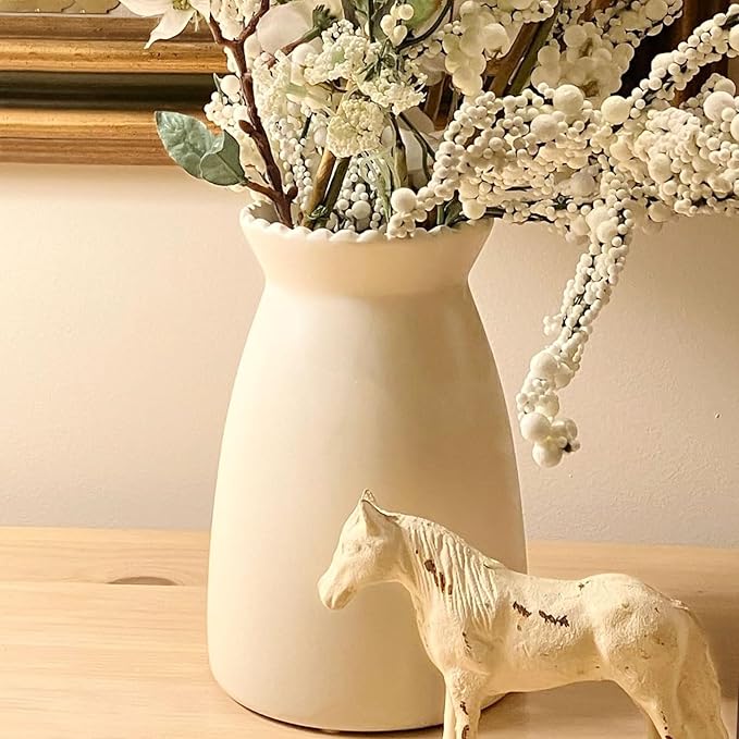 hjn White Flower Vase – Minimalist Ceramic Vase, Decor Vases for Flowers/Centerpieces/Table/Office/Living Room/Bookshelf/Mantel/(Cream White)