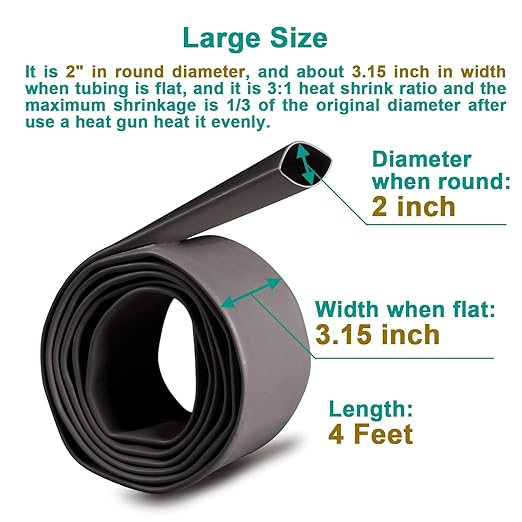 2 inch (Diameter) 3:1 Waterproof Heat Shrink Tubing Kit, Large Marine Dual Wall Adhesive Shrinkable Wire Wrap Tube, Insulation Sealing Wear-Resistant Cable Protector by YUKSY (4ft, Black)