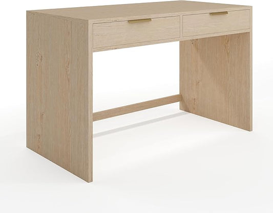 Martha Stewart Kayden Home Office Modular Desk with 2 Drawers in Light Natural with Brushed Gold Hardware