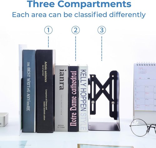 M&G Adjustable Bookends - Heavy-Duty Metal Bookend for Shelves | Extends Up to 20in - Black