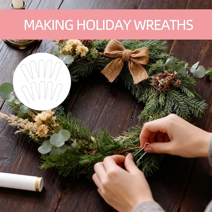 100 pcs 1.7 inch Long Silver Floral Pins，Floral U Pin Fern Plant Pin，Greening Pins for Straw Wreaths, Bouquet Plants, Fern Moss & Craft Projects.
