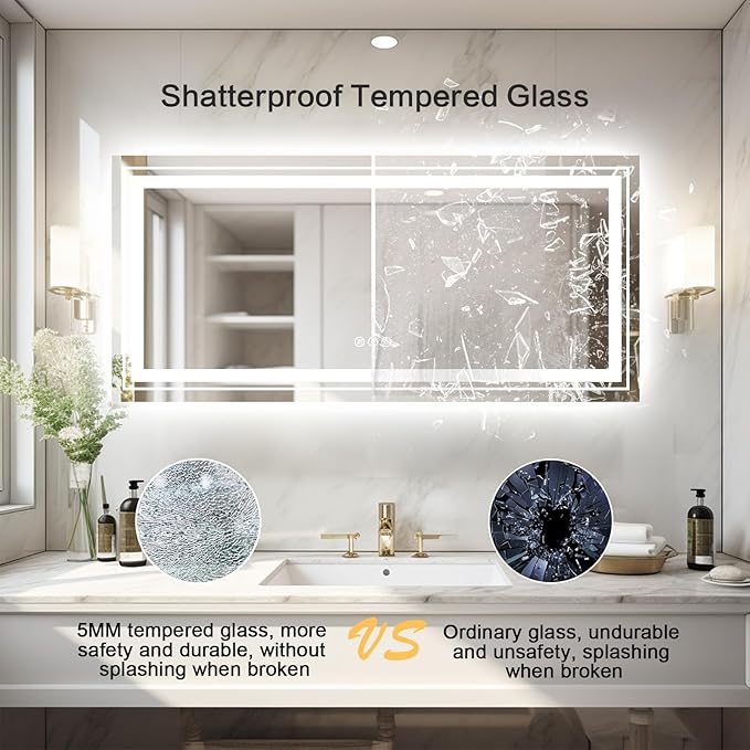 WTTY 96"x36" LED Bathroom Mirror with Lights, Large Dimmable LED Wall Mirrors, Backlit + Front Lit, Lighted Bathroom Vanity Mirror for Wall, Anti-Fog, Memory Function, Shatter-Proof, ETL Listed