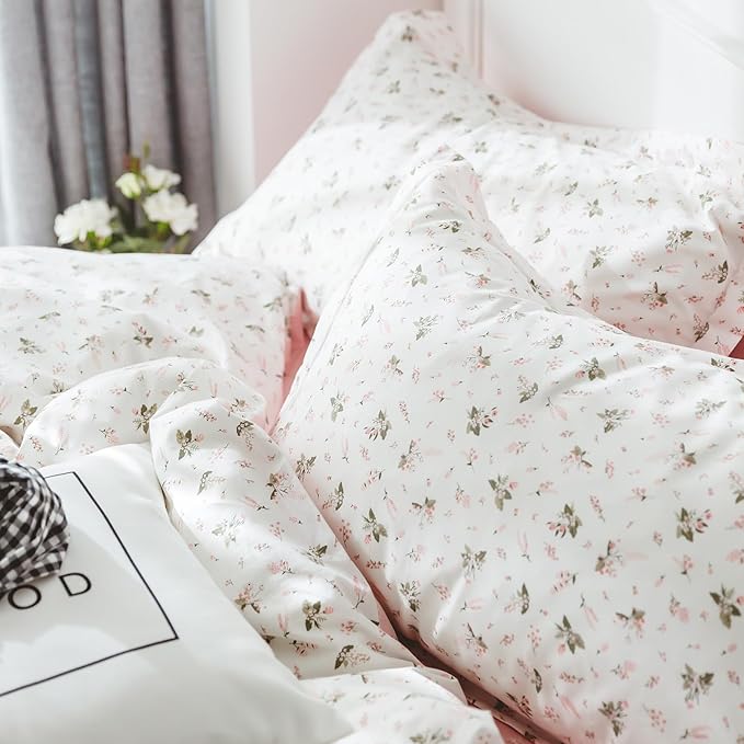 Vintage Floral Comforter Set Full Size Garden Style Pink Floral Bedding Set Aesthetic Cottagecore Flowers Botanical Comforter Set with 2 Pillowcases Fluffy Lightweight Bedding Set for All Seasons