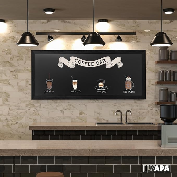 Ilyapa Extra Large Black Magnet Board for Wall - 58 x 25 Inches Wood Wall Hanging Menu for Restaurant, Food Truck, Kitchen or First Day, Black Color