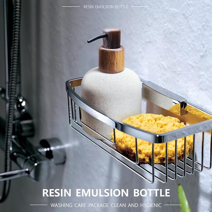 250ml Japanese Style Resin Soap Dispenser Bathroom, Easy to Fill Washing Up for Kitchen Sink, Refillable Shampoo and Conditioner Bottles with Wooden Pump