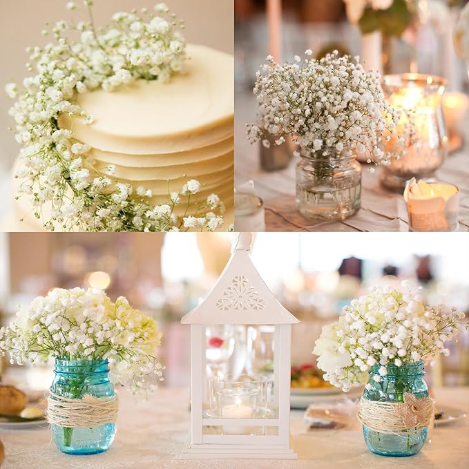 100 Pcs Babys Breath Artificial Flowers, Baby Breath Flowers Artificial Bulk, Real Touch White Fake Flowers, Faux Babies Breath Gypsophila for Wedding Home Decor Floral Arrangement