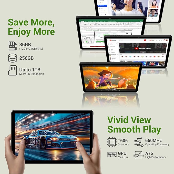 DEZLTID 2025 Tablet 11 inch Android 15 Tablets with Keyboard Stylus Mouse: 2K IPS Tablette (2000x1200), 36GB+256GB(2TB TF), 5G/2.4G Dual WiFi, 8-Core 1.6GHz, 8000mAh,8+13MP, BT5.0/GPS-Black