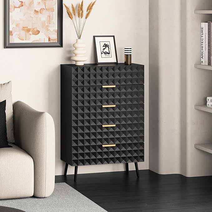 48" Tall Dresser,Chest of Drawers,5 Drawers Dresser for Bedroom,Clothes Storage with Diamond-Shaped